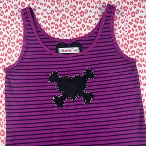 Emo Heart and Crossbones Purple and Black Striped Racerback Tank Top / Size XS